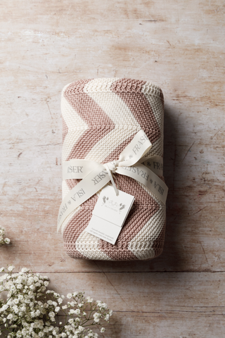 Organic Cotton Baby Blanket & Stork Bundle - Oat/Rose