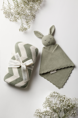 Organic Cotton Baby Blanket & Bunny Bundle - Sage