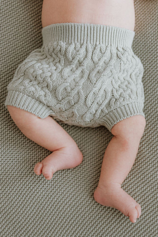 Organic Cotton Cable Knit Baby Bloomers - Sage