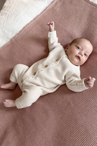 Organic Cotton Scallop Knit Baby Blanket - Rose