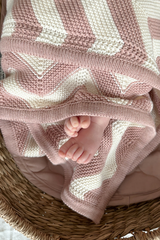 Organic Cotton Chevron Knit Baby Blanket - Rose/Cream