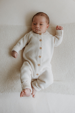 Organic Cotton Moss Stitch Baby Romper - Oat