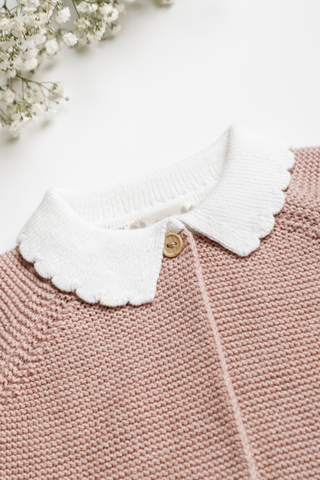 Organic Cotton Scallop Collar Baby Cardigan - Rose