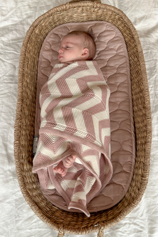 Organic Cotton Baby Blanket & Stork Bundle - Rose Chevron