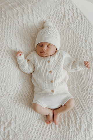 Organic Cotton Cable Knit Baby Cardigan - Oat