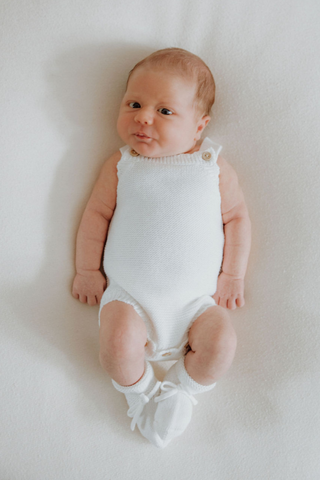 Organic Cotton Newborn Scallop Knit Romper - Milk