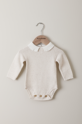 Organic Cotton Scallop Collar Baby Bodysuit - Oat