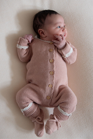 Organic Cotton Moss Stitch Tipped Baby Romper - Rose