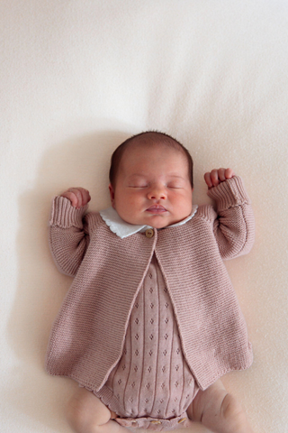 Organic Cotton Scallop Collar Baby Cardigan - Rose