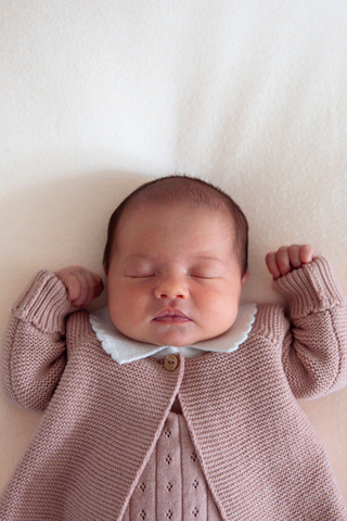 Organic Cotton Scallop Collar Baby Cardigan - Rose