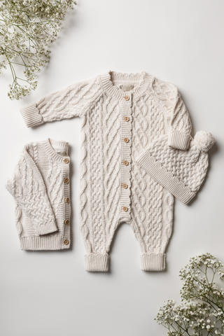 Organic Cotton Heirloom Cable Knit Baby Bundle - Oat