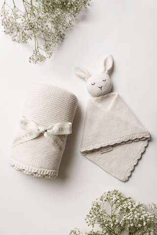 Organic Cotton Baby Blanket & Bunny Bundle - Oat