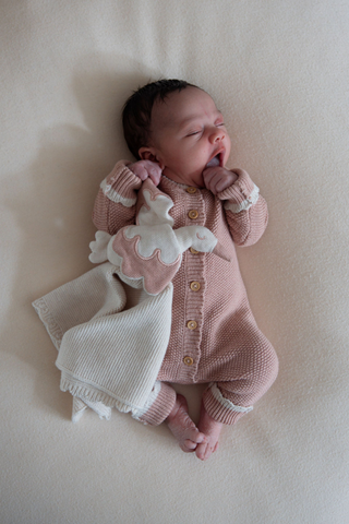 Organic Cotton Moss Stitch Tipped Baby Romper - Rose