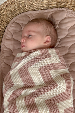 Organic Cotton Chevron Knit Baby Blanket - Rose/Cream