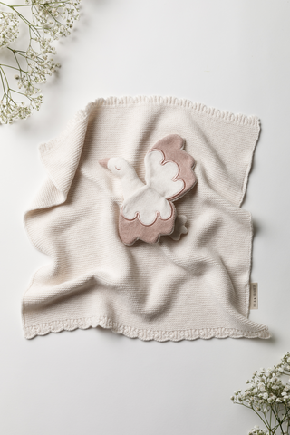 Organic Cotton Baby Stork Comforter - Oat/Rose