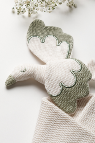 Organic Cotton Baby Blanket & Stork Bundle - Oat/Sage