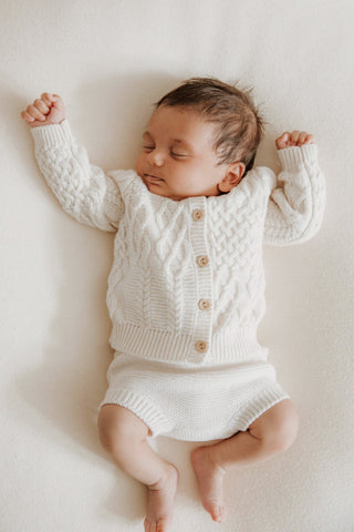 Organic Cotton Cable Knit Baby Cardigan - Oat