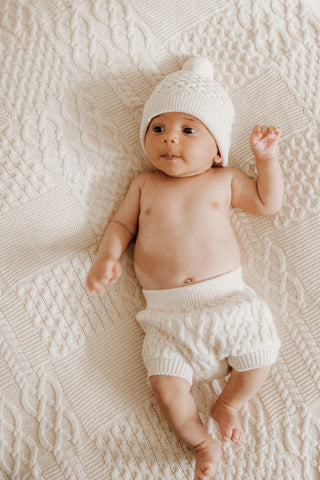 Organic Cotton Cable Knit Baby Bloomers - Oat