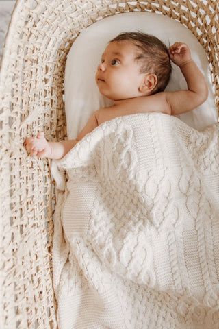 Organic Cotton Cable Knit Baby Blanket - Oat