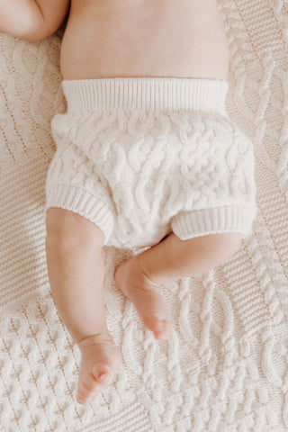 Organic Cotton Cable Knit Baby Bloomers - Oat