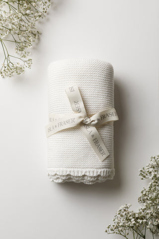 Organic Cotton Scallop Knit Baby Blanket - Personalised