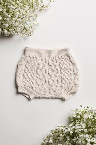 Organic Cotton Cable Knit Baby Bloomers - Oat