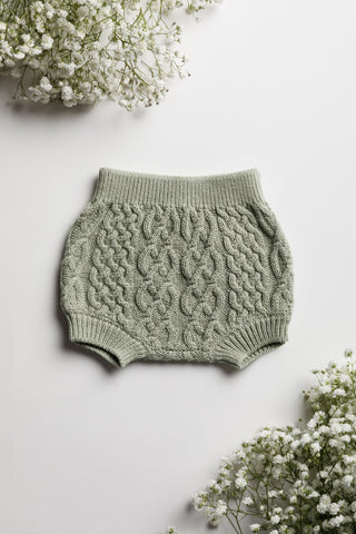 Organic Cotton Cable Knit Baby Bloomers - Sage