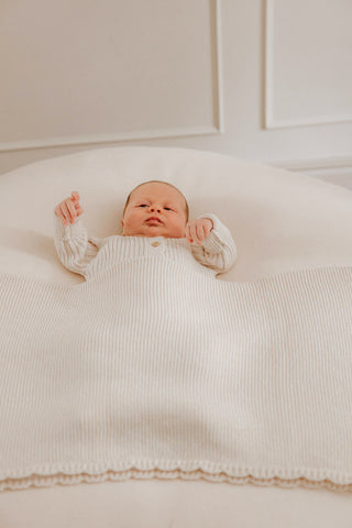 Organic Cotton Scallop Knit Baby Blanket - Oat